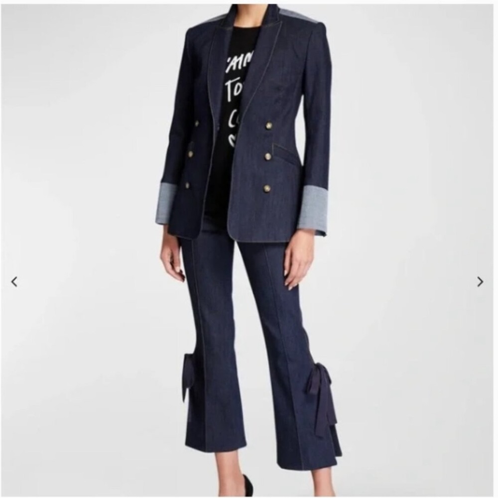 cinq a sept Navy Cropped Flare Jeans with Side Bows